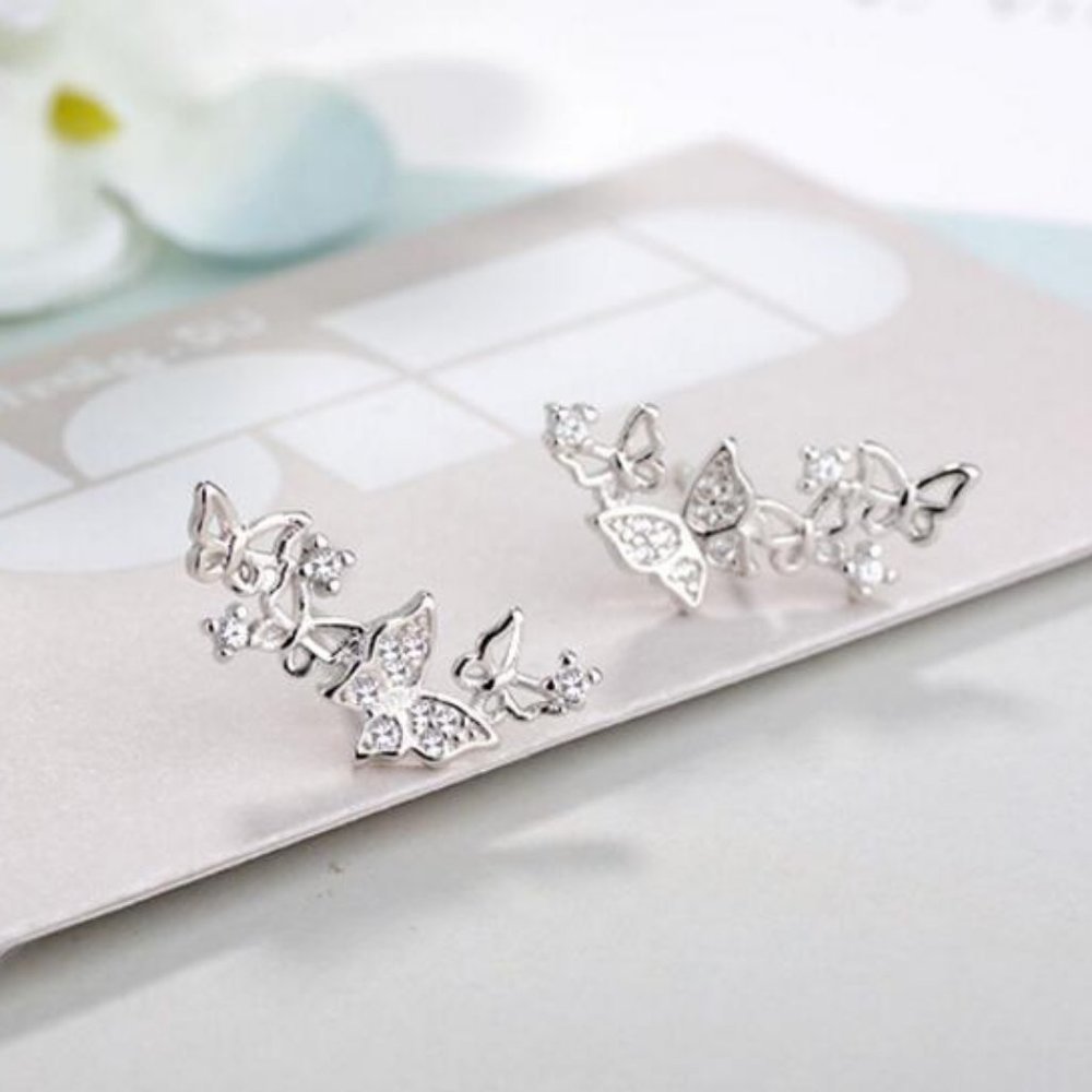 *NEW Sterling Silver Diamond Butterfly Earrings - Picture 2 of 6